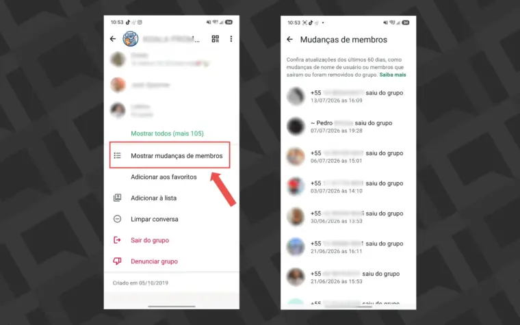 Como verificar saídas e remoções em grupos do WhatsApp